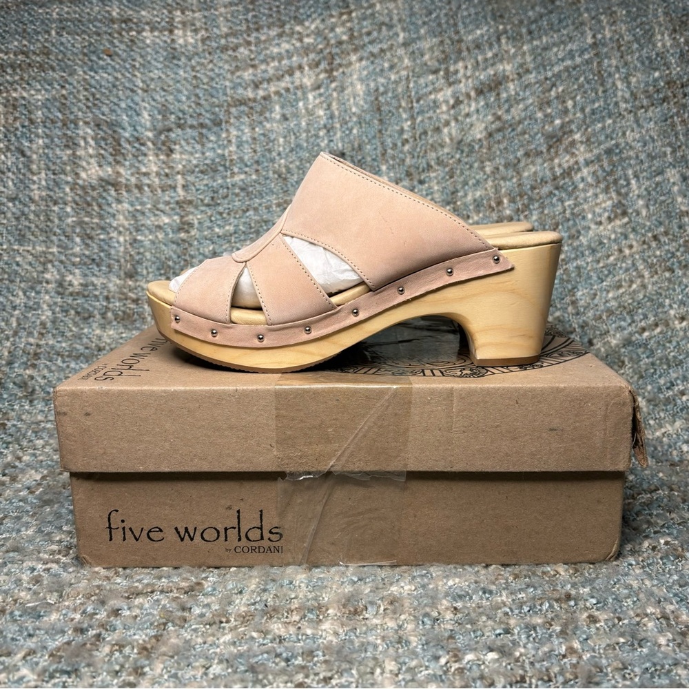 Five Worlds By Cordani Zafira Wooden Clog Sandal in Pink Nubuck Leather